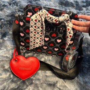 Steve Madden Black Crossbody Bag with Pink and Red Heart Print